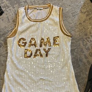Sequin Game Day Tank Top - White and Gold